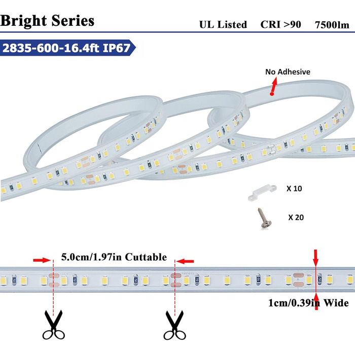 Світлодіодна стрічка JOYLIT 24 В 5 М Натуральна біла 7500 ЛМ Дуже яскрава водонепроникна IP67, зовнішня світлова стрічка UL CE PROFI CRI 90 90 Вт 120 світлодіодів/м SMD 2835 Світлова стрічка високої щільності для кухні, ванної кімнати, вітальні, комерційн