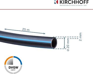 Водопровідна труба Kirchhoff для поливу саду 20 мм х 25 м ПЕ труба для дощувальної системи Труба для прокладки ПНД DVGW труба для питної води Зроблено в ЄС 20мм 25м