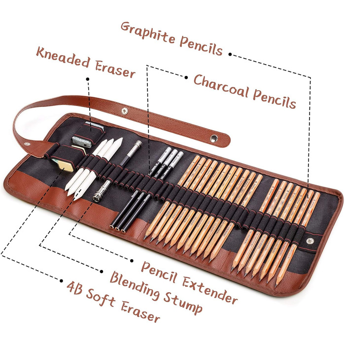 Набір олівців Cooja для малювання та ескізів, набір художника для малювання, художні приладдя з олівцями для ескізів, графітові та вугільні олівці, для дітей та дорослих, професійні, 29 предметів