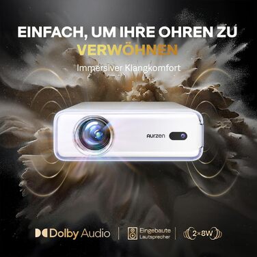 Проектор Aurzen Eazze D1 Smart Beamer для домашнього кінотеатру проектор 4K підтримує проектор Full HD 1080P із аудіосистемою NetfIix Officially і DoIby, автофокусом і корекцією трапецеїдальних спотворень, відеопроектор Mini WiFi Bluetooth, білий