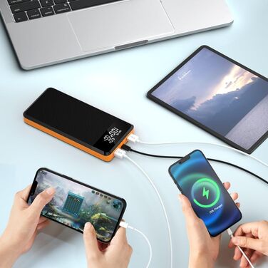 МАг Швидка зарядка Power Bank PD 25 Вт з виходами та входами USB C Зовнішні батареї мобільного телефону Великої ємності зі світлодіодним дисплеєм і ліхтариком для смартфонів Планшети (помаранчеві), 26800