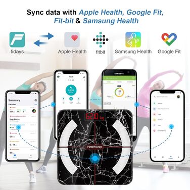 Ваги жиру в організмі, ваги для ванної кімнати Bluetooth із додатком, розумні цифрові ваги для жиру в організмі, ІМТ, ваги, м'язової маси, води, білка, скелетних м'язів, ваги кісток, BMR, чорний (260 мармурово-чорний)