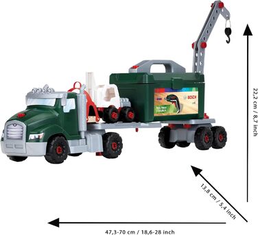 Ігровий набір гвинтової вантажівки Bosch з Ixolino I Будівельна іграшка з інструментами, навантажувачем і краном I Розміри 70 см х 13,83 см х 22,25 см I Іграшка для дітей віком від 3 років і старше Одинарна, 8640