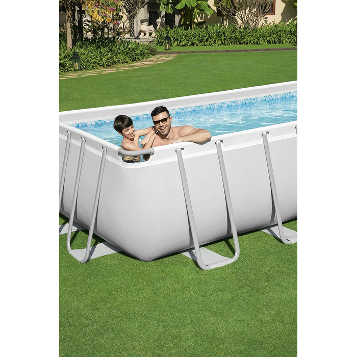 Басейн Bestway Power Steel Frame Pool Complete with Filter Pump 732 x 366 x 132 см, світло-сірий, квадратний