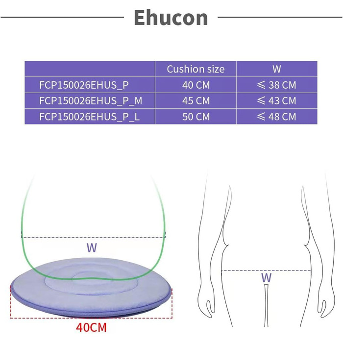 Поворотна подушка для сидіння Ehucon, що обертається на 360 градусів, для людей похилого віку, вагітних жінок, обертових автомобільних сидінь. Легке перетворення з ліжка на інвалідний візок або стілець (упаковка ука (50 см))