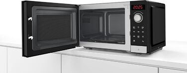 Мікрохвильова піч Bosch FFL023MS2 Series 2, 26 х 44 см, 800 Вт, поворотний стіл 27 см, дверна петля ліва, AutoPilot 7 7 автоматичних програм, підтримка прибирання, LED-сенсорний дисплей, нержавіюча сталь нержавіюча сталь (нова) з автоматичними програмами 