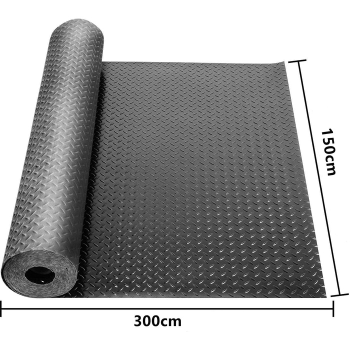 Гумовий килимок BIMITI 300 х 150 см метровий захисний килимок, килимки для гаража, шипований килимок з гуми, нековзний гумовий килимок з ручками Гумова напрямна для підвалу, майстерні, гаража