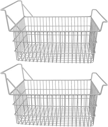 Кошики для морозильної камери Ozgkee 2 шт. и, побутові дротяні кошики для зберігання, органайзер з високими та низькими ручками для кухні та шафи в коморі (50 x 27 см / 50 x 27 см / 19,7 x 10,6 дюймів