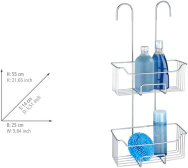 Термостатичний душовий піддон WENKO Mod. Milo, 2 полиці, душова полиця для підвішування на кран, полиця з нержавіючої сталі (нержавіюча), 25 x 55 x 14 см, блискуче срібло 2 полиці