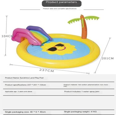 Надувний басейн Надувний басейн Sunshine Land Дитячий басейн Сімейний надувний басейн з океанським м'ячем Спрей-басейн Дитячий басейн