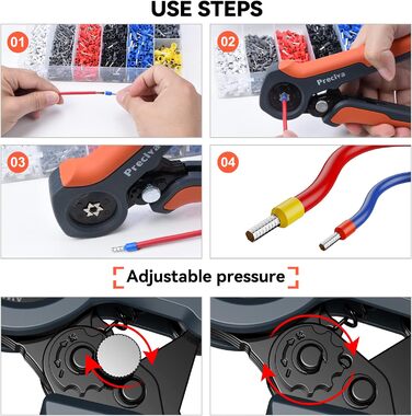 Обтискні кліщі 0,25-6 мм, плоскогубці Preciva з наконечниками з набором наконечників 1200 шт. , шестигранні обтискні кліщі Обтискні кліщі Обтискні кліщі для ізольованих наконечників