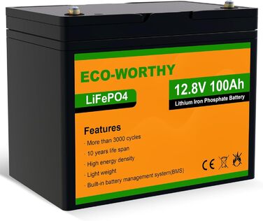 Екологічна батарея LiFePO4 100Ah 12V із захистом від низьких температур BMS і 3000-15000 циклів, літієва батарея 1280 Втгод для автофургону, сонячної панелі, сонячної системи