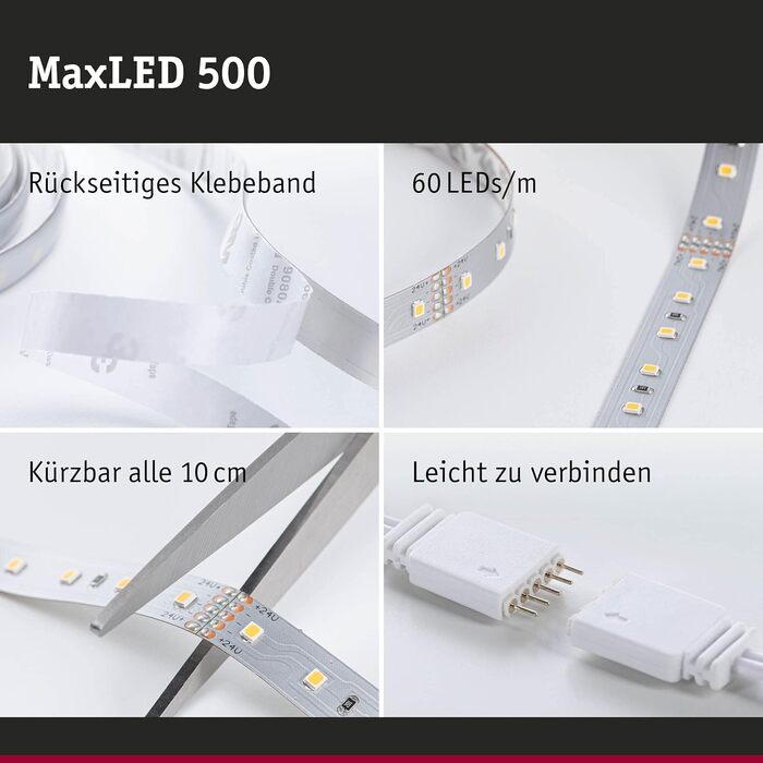 Світлодіодна стрічка MaxLED 500 Розумний дім Bluetooth Базовий набір 10 м з можливістю налаштування білий в т.ч. 47 Вт з можливістю затемнення сріблястий пластиковий світлодіодний ремінець 3000 K Базовий набір 10 м 3000K, 70565