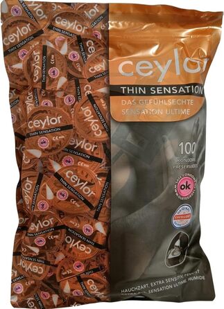 Екстратонкі презервативи Ceylor Thin Sensation 100, надчутливі презервативи, оптова упаковка, упаковані в гігієнічний Dsli для легкого використання, найвищої якості, якості бренду зі Швейцарії