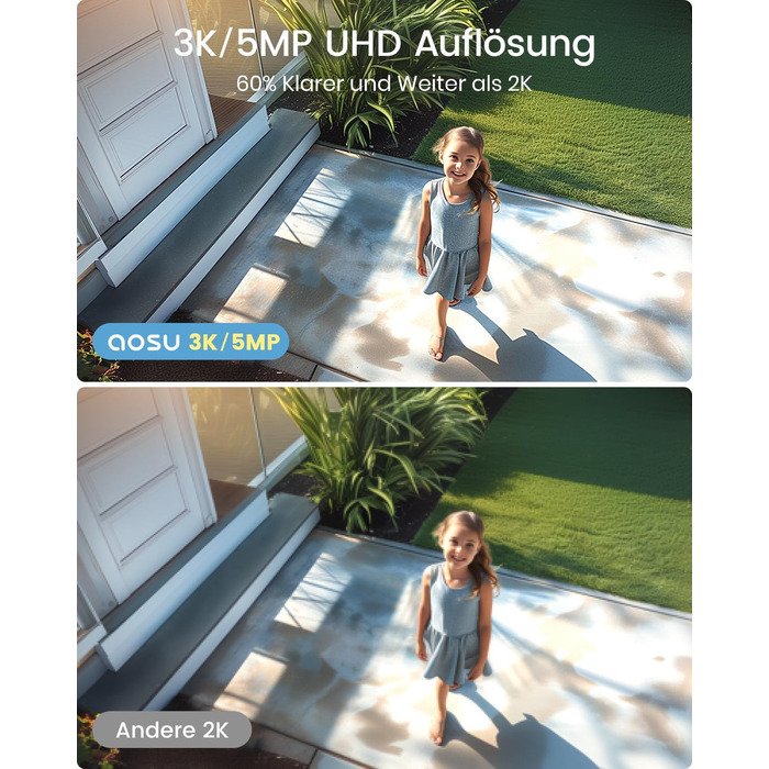 Камера спостереження AOSU 3K Outdoor, набір сонячних батарей, 5MP 4-камери Outdoor WLAN Surveillance Outdoor Sharper than 2K, Without Subscription, 32G Local Homebase, Color Night Vision, Outdoor Camera, Automatic Tracking