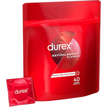 Класичні презервативи Durex Feeling Тонкі презервативи анатомічної форми, що легко наносяться, змащені силіконовою змазкою 40 упаковок (1 x 40 шт. ) 40 шт. (1 упаковка)