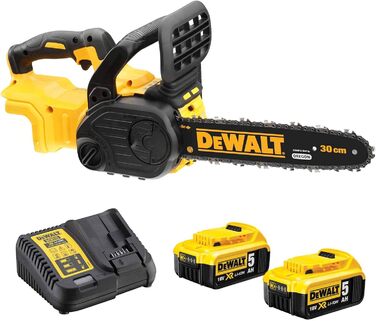 Акумуляторна ланцюгова пила DeWALT DCM565P2-QW 18 В з довжиною полотна 30 см, в комплекті 2 акумулятори 5 Ач 18 В, зарядний пристрій