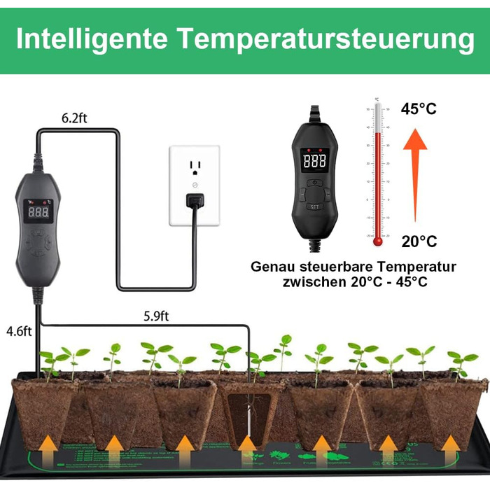 Вт Нагрівальний килимок для рослин із термостатом - 52,5 x 25 см Нагрівальний килимок для розсади - Нагрівальний килимок для вирощування теплиці для проростання та регулювання температури - для розсади, домашніх тварин і рептилій, 50