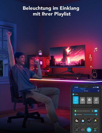 Ігрова неонова світлодіодна стрічка Govee RGBIC для ігрового столу, Neon Shield, сумісна з Razer Chroma, 11 музика, 64 сцен, вирізана за розміром світлодіодна стрічка, керування RGB APP, ігри (5M)