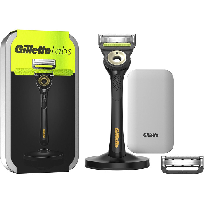 Волога бритва Gillette Labs для чоловіків, бритва з очисним елементом дорожній кейс для зберігання в дорозі 2 леза для бритви, подарунок для чоловіків, магнітна док-станція преміум-класу (упаковка може відрізнятися)