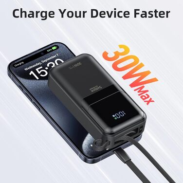 Портативний зарядний пристрій Power Bank 30W, USB C Power Bank з функцією швидкого заряджання, портативний зарядний пристрій зовнішньої батареї мобільного телефону Power Bank 10000mAh 4 порти для iPhone 16 15 14 13 12 Pro Max, MacBook, Galaxy, iPad