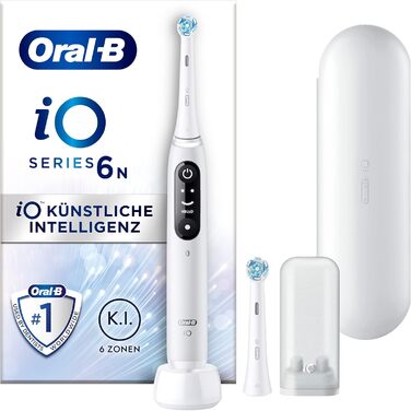 Електрична зубна щітка Oral-B iO Series 6, електрична зубна щітка black lava & iO Series 6, 2 щітки, 5 режимів чищення, магнітна технологія, дисплей і дорожній кейс, білий