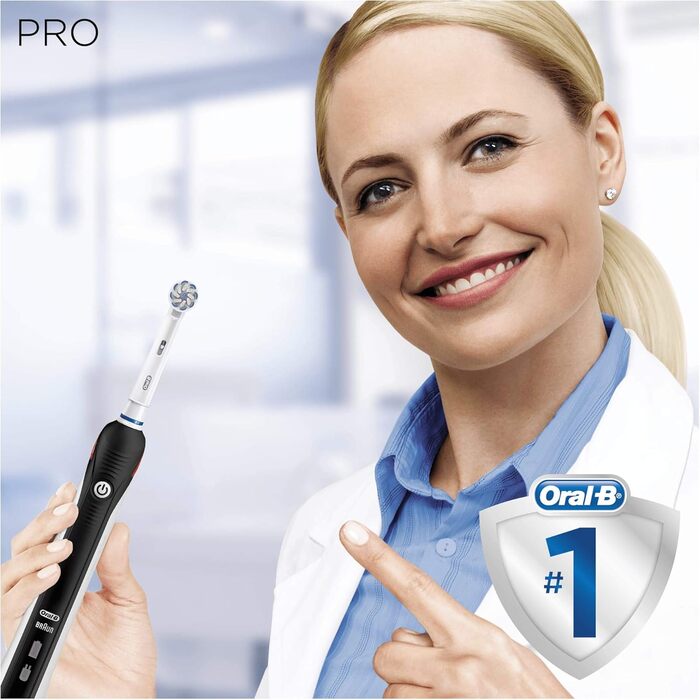 Електрична зубна щітка/електрична зубна щітка Oral-B PRO 2 2000S, з 2 режимами чищення та візуальним контролем тиску для догляду за зубами, дизайн Braun, чорний