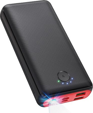 Зовнішній акумулятор PD 20W USB C Power Bank з ліхтариком, портативний зарядний пристрій Сумісний з iPhone 15 14 13 12 Pro Samsung Huawei iPad, 27000mAh 22.5W