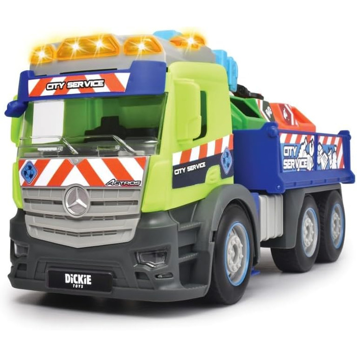 Вантажівка для переробки сміття Dickie Toys Action Truck з контейнером для сміття, з краном, звуковою та світловою сигналізацією, функцією завантаження та розвантаження, для збору сміття для дітей віком від 3 років 203745015 Зелений/синій