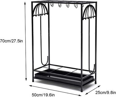 Загальний Великий тримач для парасольки для вхідної зони, з піддоном для крапель і гачком, висока підставка для парасольки для домашнього офісу, 70 x 50 x 25 см/45 x 25 x 60 см Чорний 18 отворів 10 гачків