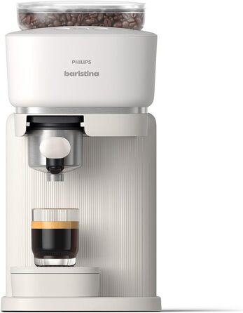 Еспресо-машина Philips Baristina - справжній еспресо - зроблено просто. Компактна кавоварка- Натуральна біла з білим портафільтром- Тиск насоса 16 бар- Автоматична кавомолка- Cafe Crema (BAR300/00)