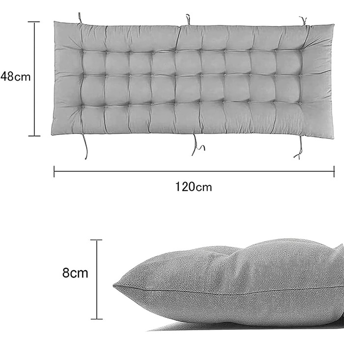 Товста подушка для лавки, 2-місна, 3-місна, бавовна, подушка для садової лавки, 100см/110см/120см, прямокутна подушка для сидіння для зовнішнього та внутрішнього використання (120x40см, сіра)