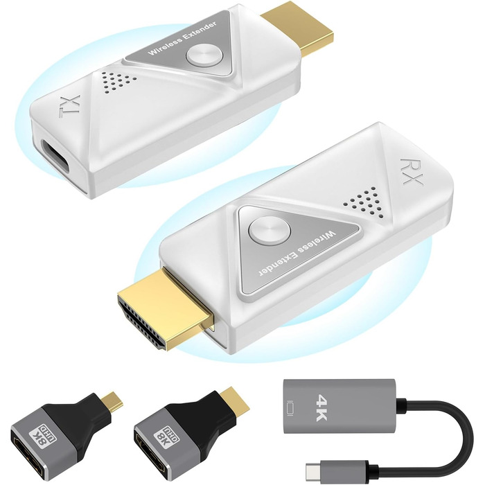 Бездротовий передавач і приймач HDMI, бездротовий розширювач HDMI для потокової передачі відео та аудіо з ноутбука/ПК/камери на монітор/проектор/телевізор, бездротова передача HDMI 2.4G/5G, портативний бездротовий зв'язок Plug & Play 30 м