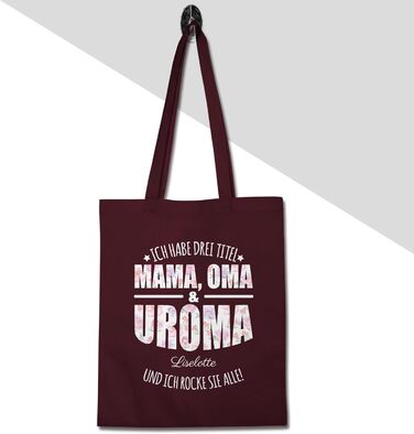 Подарунок з іменем, персоналізований Shirtracer - Бавовняна сумка - Бабуся - У мене три титули Мама, бабуся і прабабуся - Подарунки для прабабусі День матері Подарунок для прабабусі 1 Бордо червоний