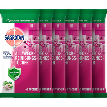 Універсальні серветки Sagrotan гранат і лайм - Для практичного очищення поверхонь - 6 х 60 вологих серветок у герметичній упаковці
