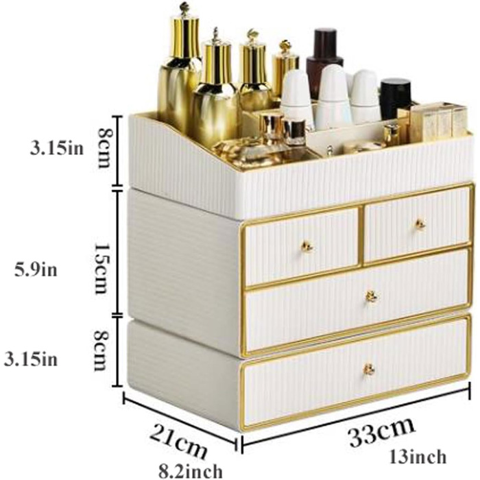 Органайзер для косметики та догляду за шкірою UPGENT, стіл для макіяжу, коробка для зберігання косметики, органайзер з 4 ящиками з відкритим відсіком для зберігання туалетного столика, туалетного столика, ванни
