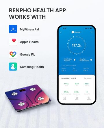 Ваги для ванної кімнати RENPHO Шкала жиру в організмі, ваги для людей з додатком 180 кг/400 фунтів, Ваги для тіла Цифрова шкала складу тіла Bluetooth для жиру в організмі, ІМТ, м'язової маси, білка, BMR, 280 мм/11 (градієнт червоно-фіолетовий, 280 мм/11')