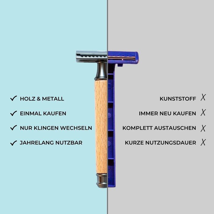 Безпечна бритва для шиншили з букового дерева виготовлена в Німеччині Екологічна волога бритва для жінок і чоловіків з 10 лезами та сумками для бритви Нуль відходів і без пластику