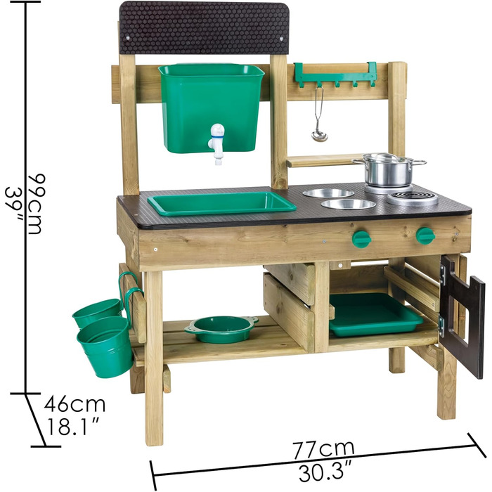 Вулична ігрова кухня з безліччю аксесуарів з дерева та пластику на рослинній основі, від 3 років