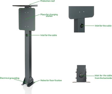 Універсальна високоякісна підставка Wallbox з алюмінію з дахом для захисту зарядної станції Wallbox від погодних умов. колонка для зарядних станцій для електромобілів