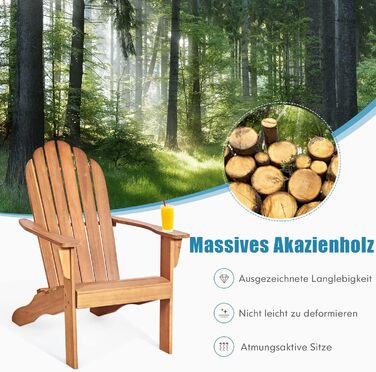 Крісло GOPLUS Adirondack з масиву дерева, садове крісло до 160 кг з навантаженням, садове крісло з підлокітниками та спинкою, пляжне крісло з лакованою поверхнею, для саду на пляжі outdoor (коричневий)