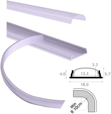 Х профілі, 1 м, гнучкі, алюмінієві (18 мм х 4 мм) для установки світлодіодних стрічок на криволінійні поверхні, з прозорим розсіювачем, в т.ч. торцеві заглушки і кронштейни, 4 шт., 4