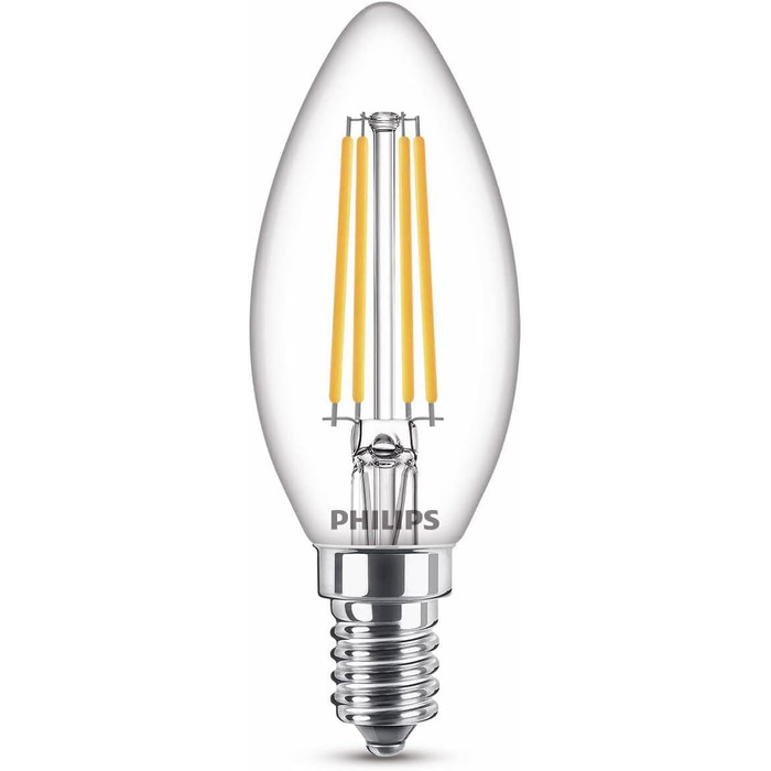 Лампа PHILIPS LED Classic E14, 40 Вт, форма свічки, прозора, теплий білий