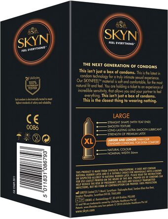 Великі презервативи SKYN (40 шт. ) Безлатексні презервативи Skynfeel для чоловіків, дуже великі, коробка презервативів розміру XXL, довші та ширші, презервативи 56 мм ширина 1