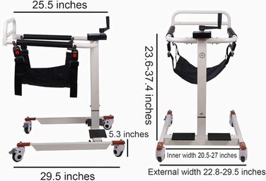 Крісло для пересування з підйомником для пацієнта - Портативний допоміжний засіб для перенесення підйомника для інвалідного візка для людей похилого віку - М'яке сидіння та колеса - Домашнє використання