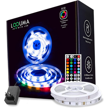 Світлодіодна стрічка LOOUMA RGB 10 м - світлодіодна стрічка зі зміною кольору, включаючи ІЧ пульт дистанційного керування клас енергоспоживання A - ідеальний світлодіодний ліхтар для дому, роботи, спальні, кухні, вечірки та бару, внутрішнього використання