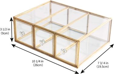Антикварна скринька для ювелірних виробів, Скринька для ювелірних виробів, Прозоре скло, 3 ящики, Органайзер з піддонів, Зберігання косметики, Контейнер для макіяжу, Контейнер для макіяжу