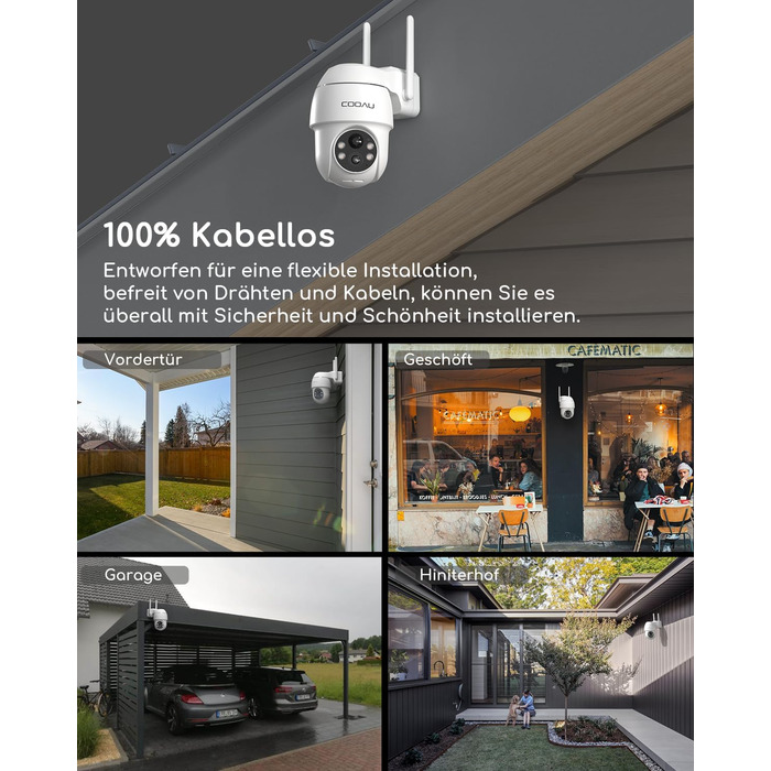 Камера спостереження COOAU 2K Outdoor Battery WiFi6, 355/90 поворот, бездротова WLAN IP-камера Outdoor з нічним баченням у кольорі, виявлення людини/руху, IP66, хмарне зберігання, працює з Alexa