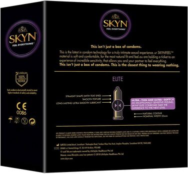 Презервативи SKYN Elite (36 шт. ) Skynfeel латексні без латексу для чоловіків, павутинка, дуже тонка та екстра м'яка коробка, чутливі, шириною 53 мм, можна використовувати з нашими мастилами ука (36 упаковок)