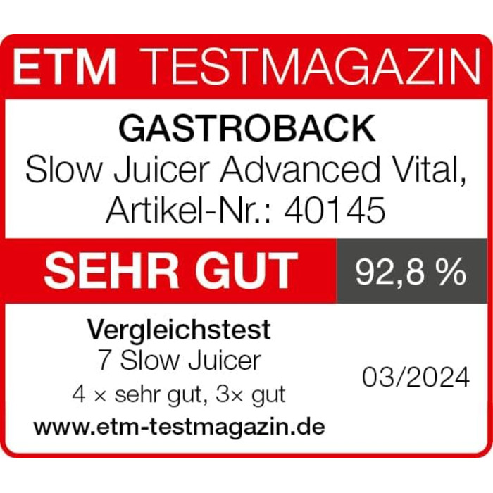 Повільна соковижималка GASTROBACK Advanced Vital, чорна, срібляста